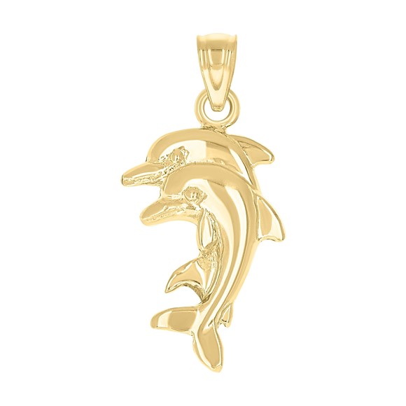 10kt 10k Yellow Gold Womens Double Dolphin Animal Charm Pendant